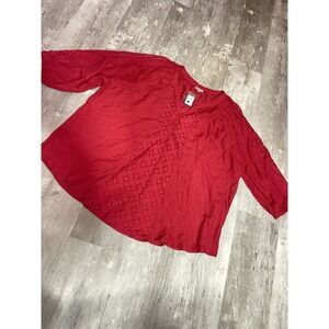 Avenue Women's Red Solid V-Neck Long Sleeve Pullover Blouse Size 22/24 C-0086